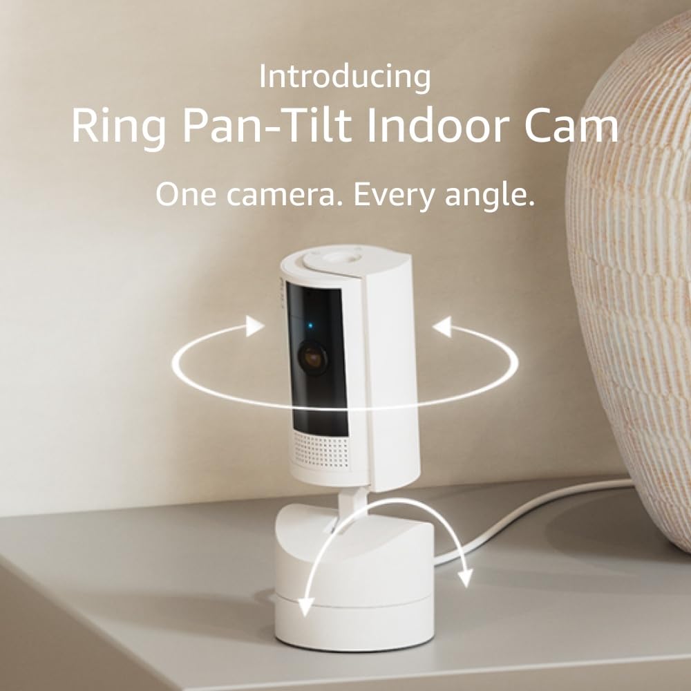 Ring Pan-Tilt Indoor Cam (2024): 360° Pan & Tilt, HD Video, Two-Way Audio - White