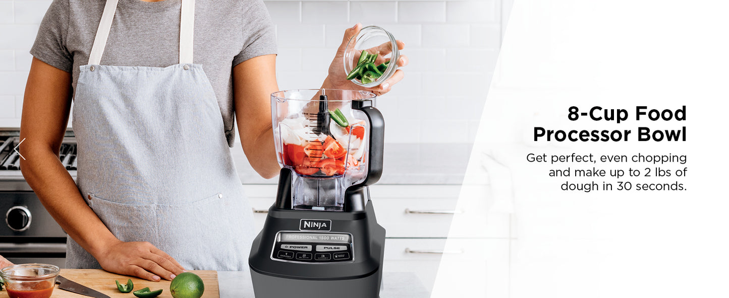 Ninja BL770 Mega Kitchen System, 1500W, 4 Functions for Smoothies, Processing, Dough, Drinks & More, with 72 Blender Pitcher, 64 Processor Bowl, (2) 16-oz. to-Go, Black, with 2 Nutri Cups + Lids
