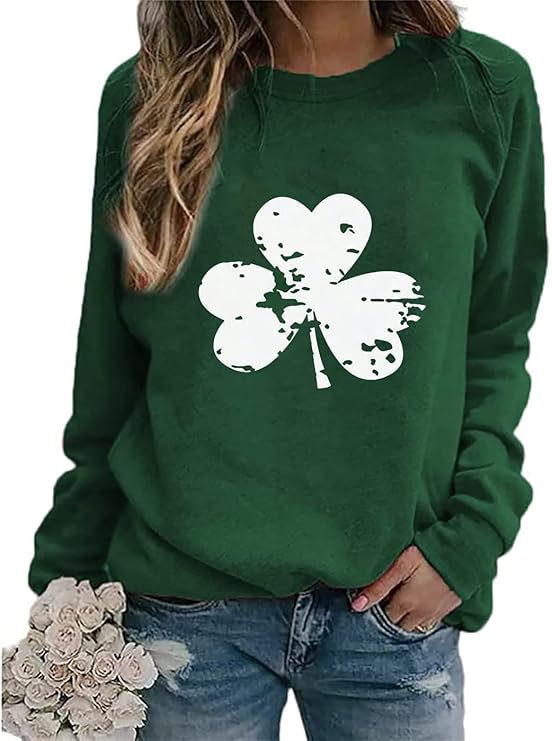 St Patricks Day Sweatshirt Women Long Sleeve Shamrock