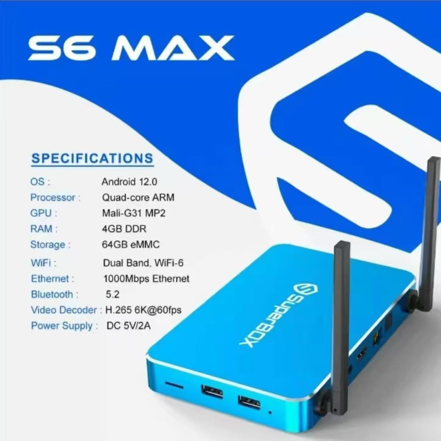 S6 Max Superbox 2025 Fully Loaded 6K Ultra HD with Voice Control HDMI Cable Power Supply TF Card USB Flash Driver Manual Instruction(4+64)