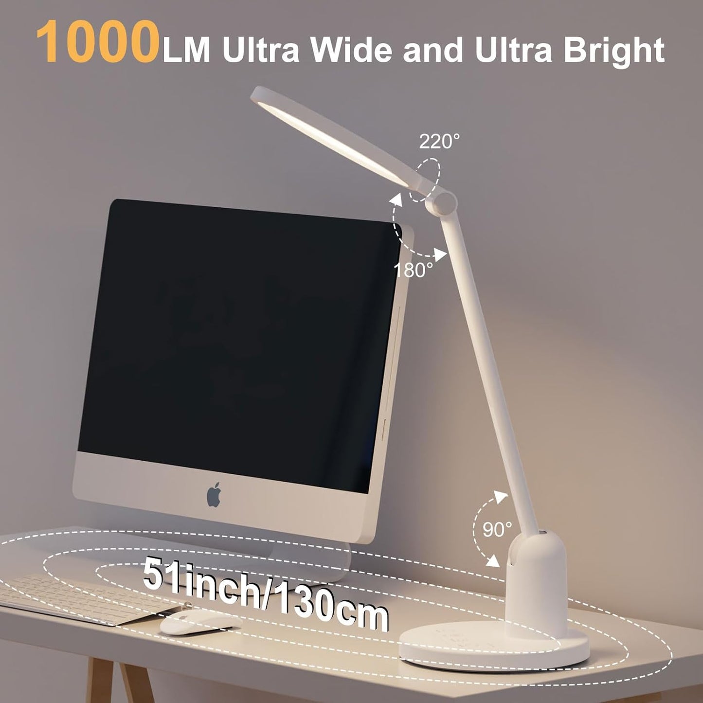 Ultra Bright 1000LM LED Desk Lamp - Dimmable, Eye-Care, Timer, 3000K-6000K, Stable Base