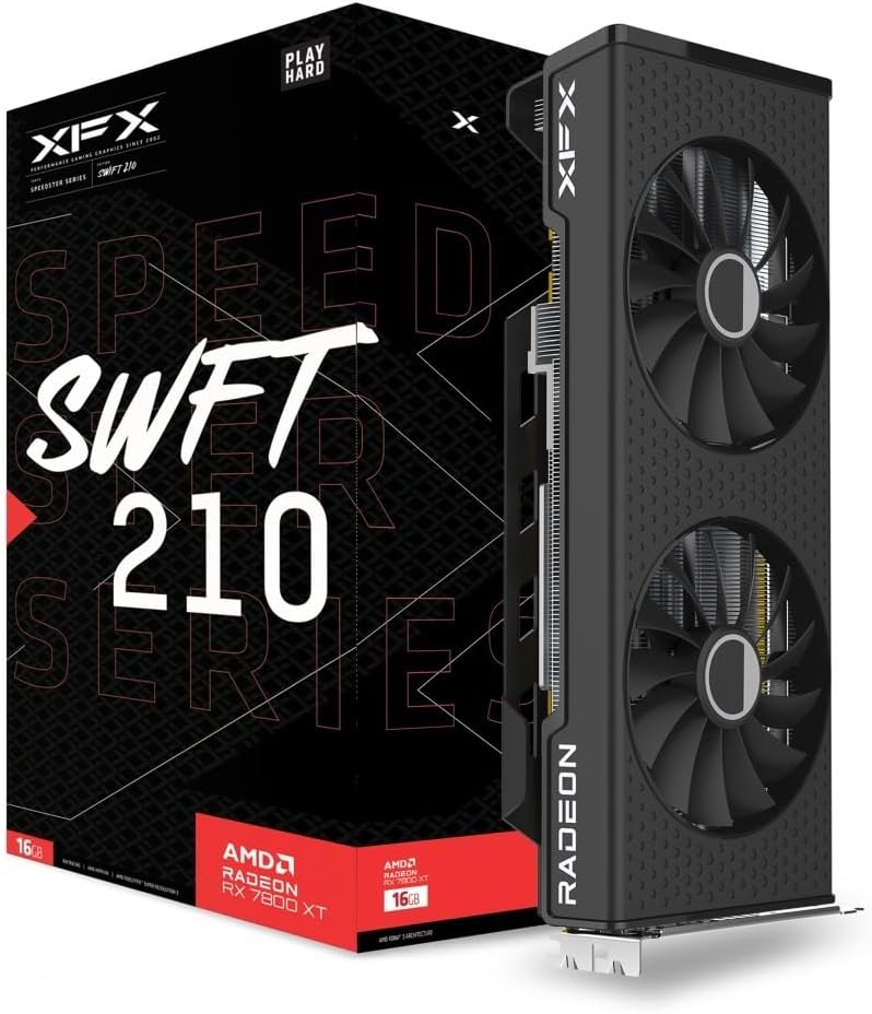 XFX Speedster SWFT210 Radeon RX 7800XT Gaming Graphics Card with 16GB GDDR6 HDMI 3xDP, AMD RDNA 3 RX-78TSWFTFA