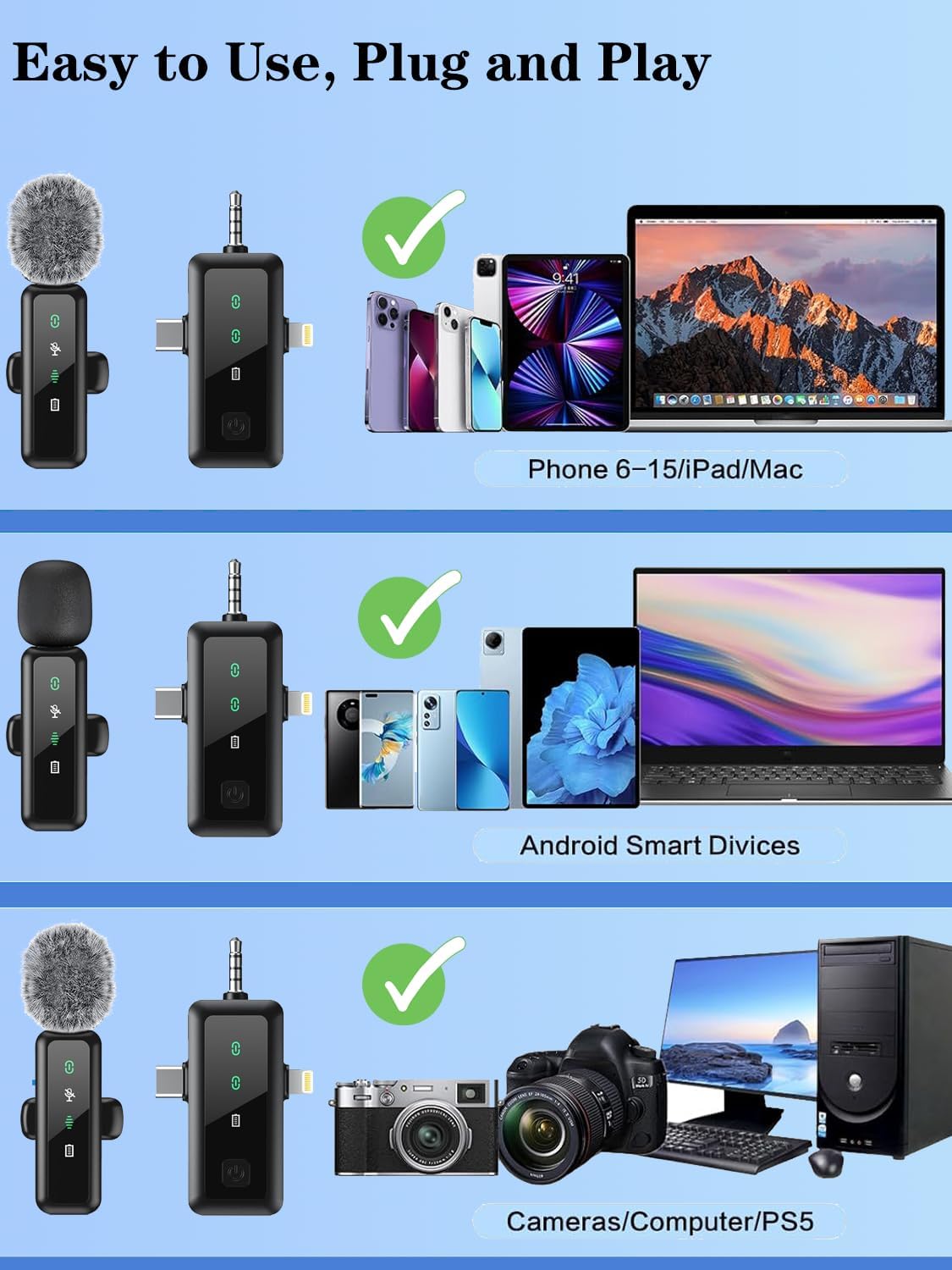 2x Wireless Lapel Microphones with LED Display: Noise Cancelling, Reverb, Mute - iPhone/Android/Camera for Vlog/Podcast/TikTok