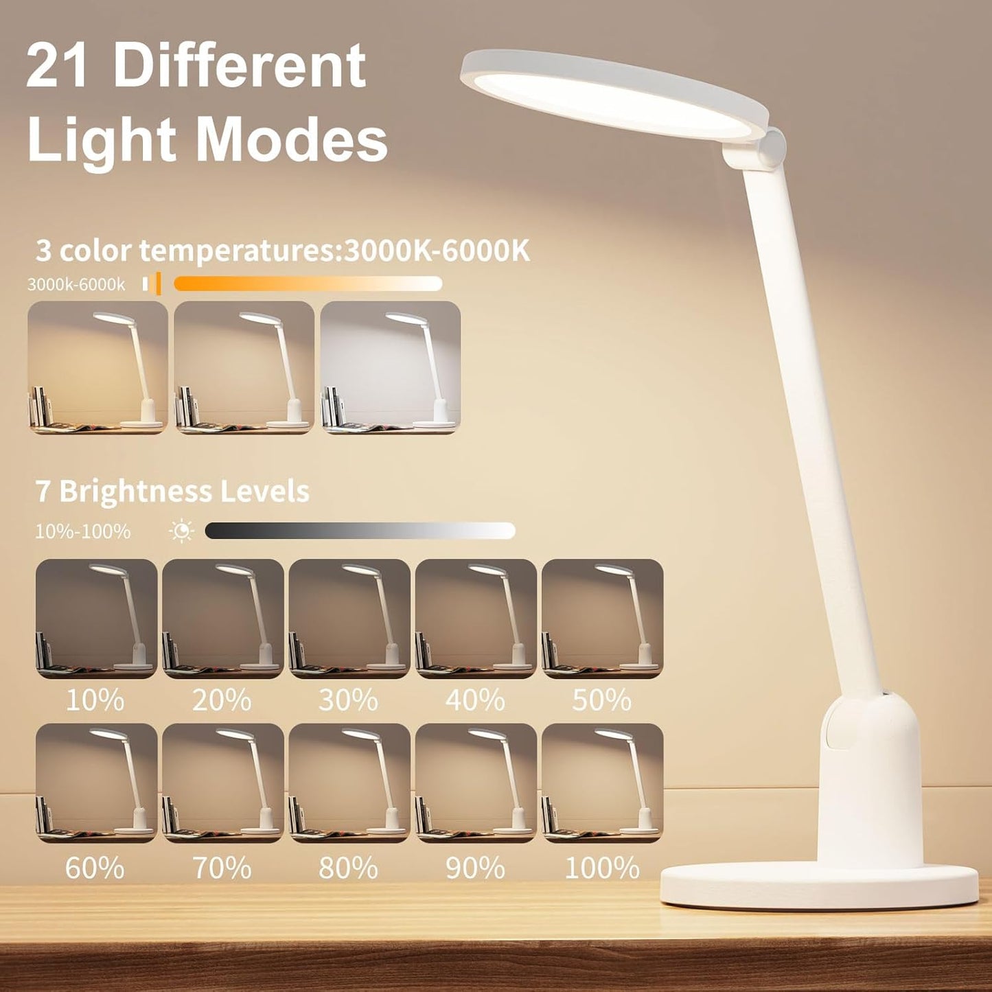 Ultra Bright 1000LM LED Desk Lamp - Dimmable, Eye-Care, Timer, 3000K-6000K, Stable Base
