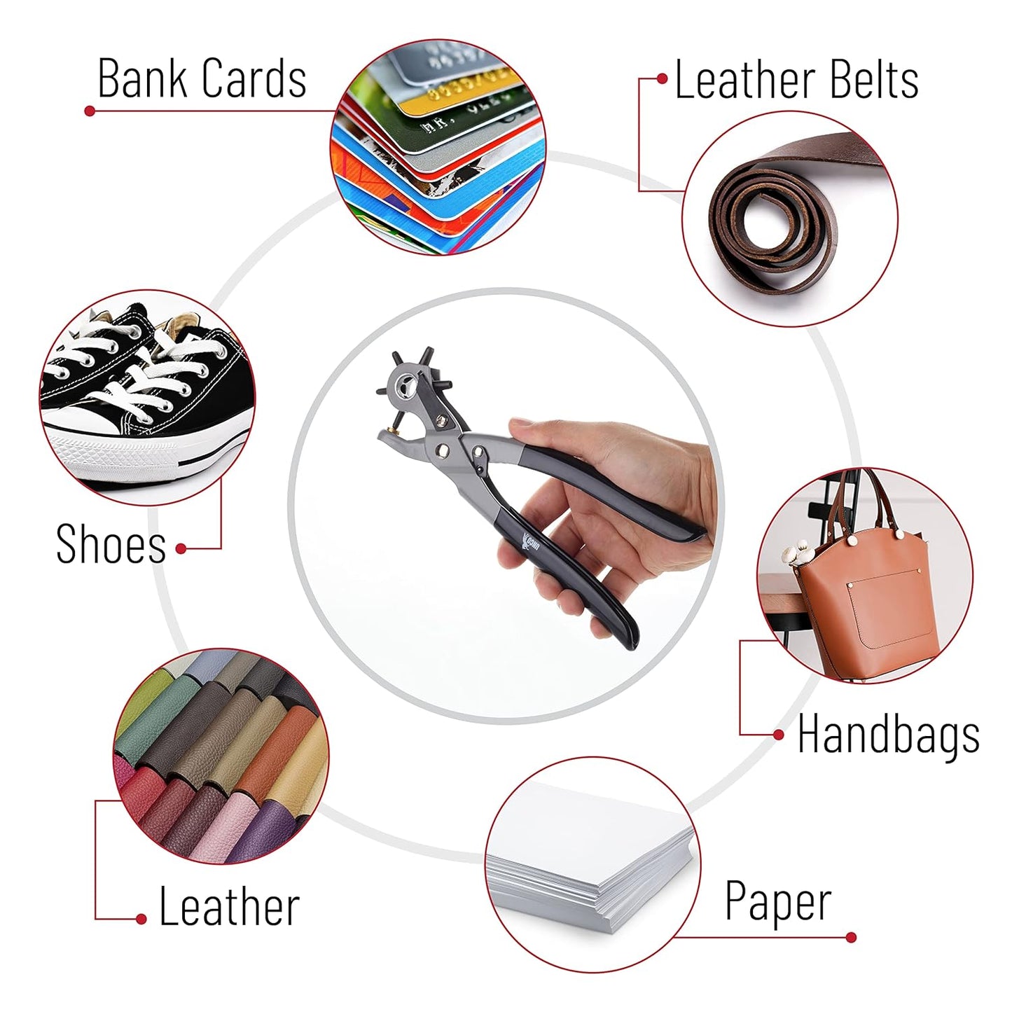 Adjustable Leather Hole Punch Tool - Multiple Sizes for Belts & More