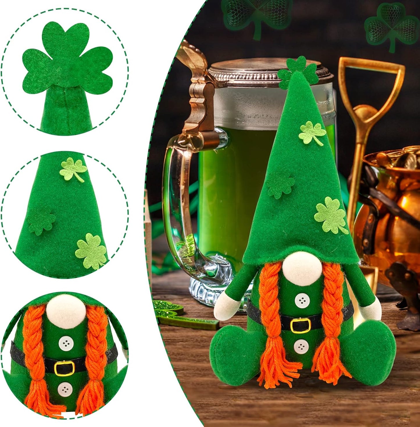 St Patricks Day Decorations Gnome Plush Home Table Ornament Decor Green Irish Faceless St Patricks Day Gnome for St Patricks Day Gifts Faceless Dwarf Swedish Leprechaun