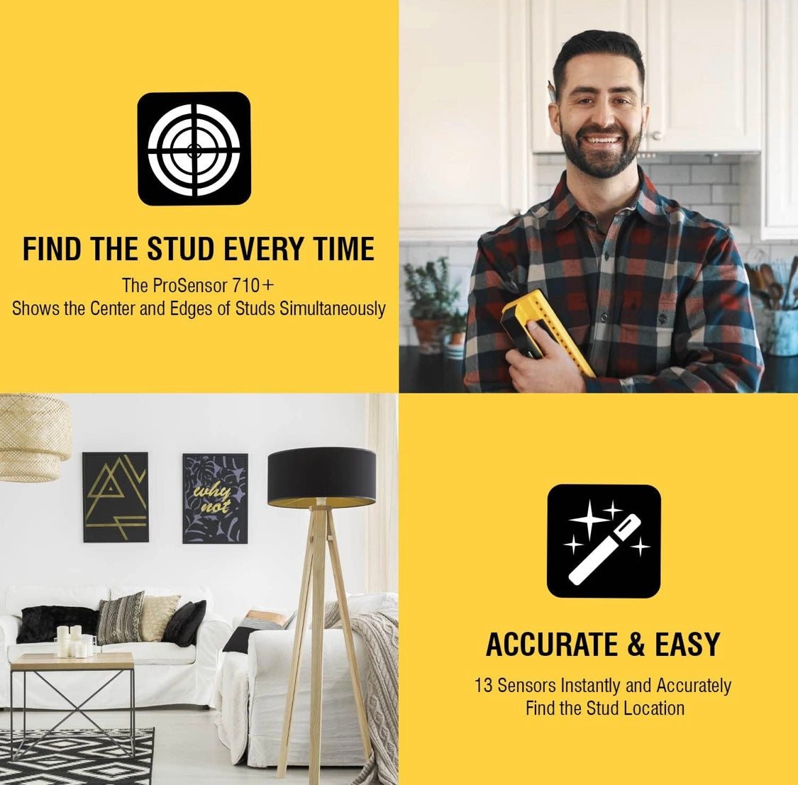 Franklin Sensors ProSensor 710+ 13-Sensor Stud Finder: Accurate Wood & Metal Detection, Built-in Level